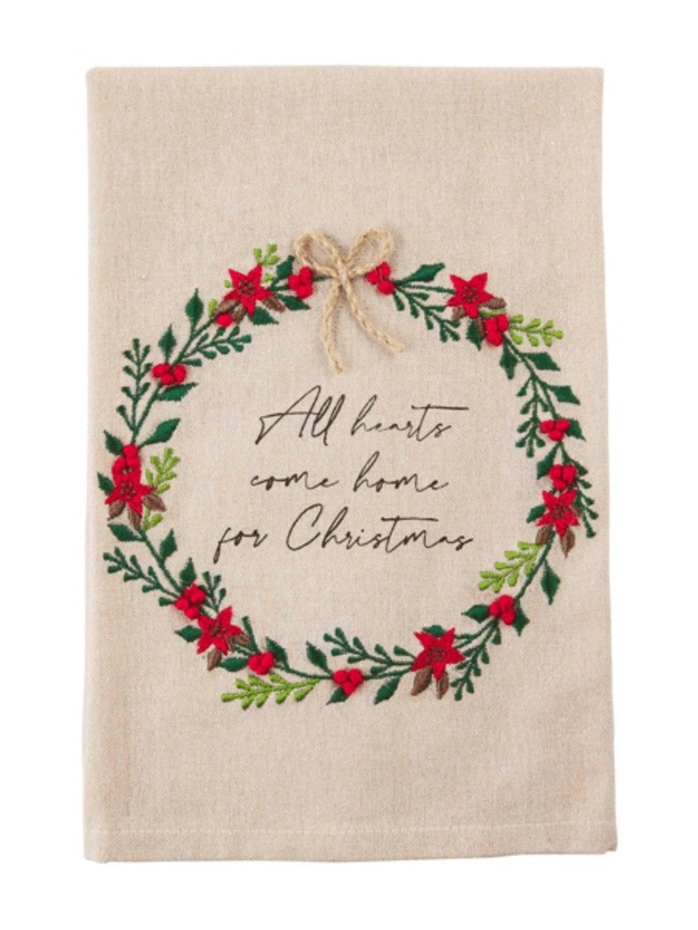 Mudpie Wreath French Knot Towel All Hearts Come Home For Christmas